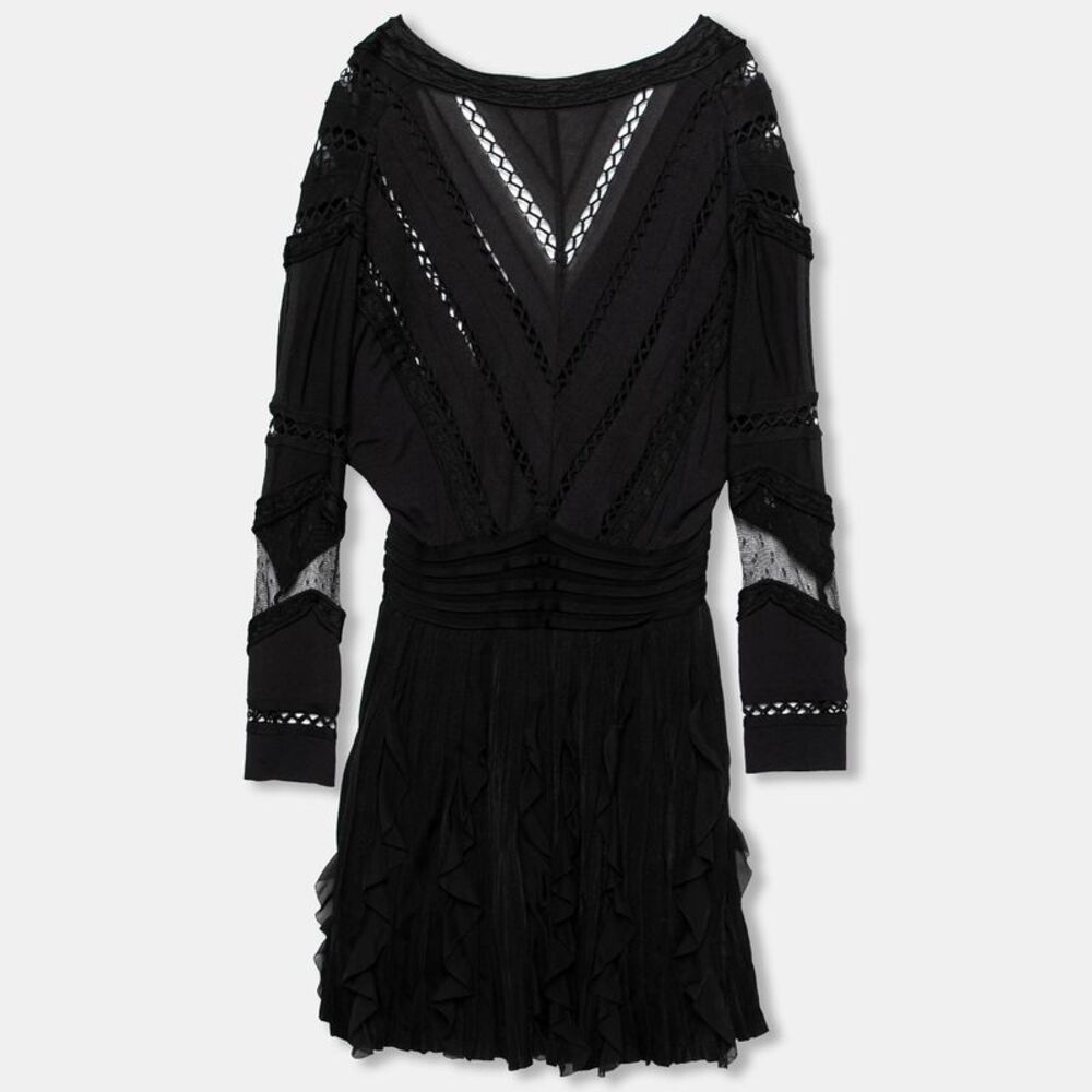 Givenchy Black Patterned Knit Ruffle Trimmed Dres… - image 2